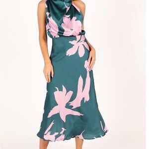 NWT Teal and Pink Floral Halter Midi Dress